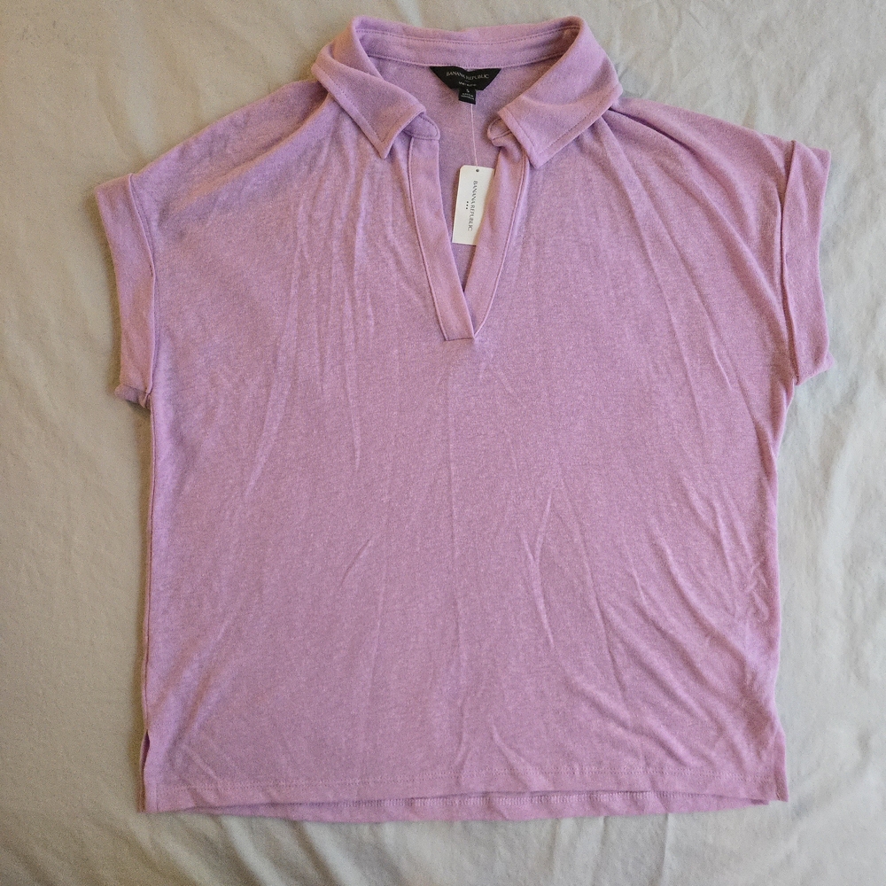 Banana Republic Linen Blend Pink Lavender Short Sleeve Polo Top